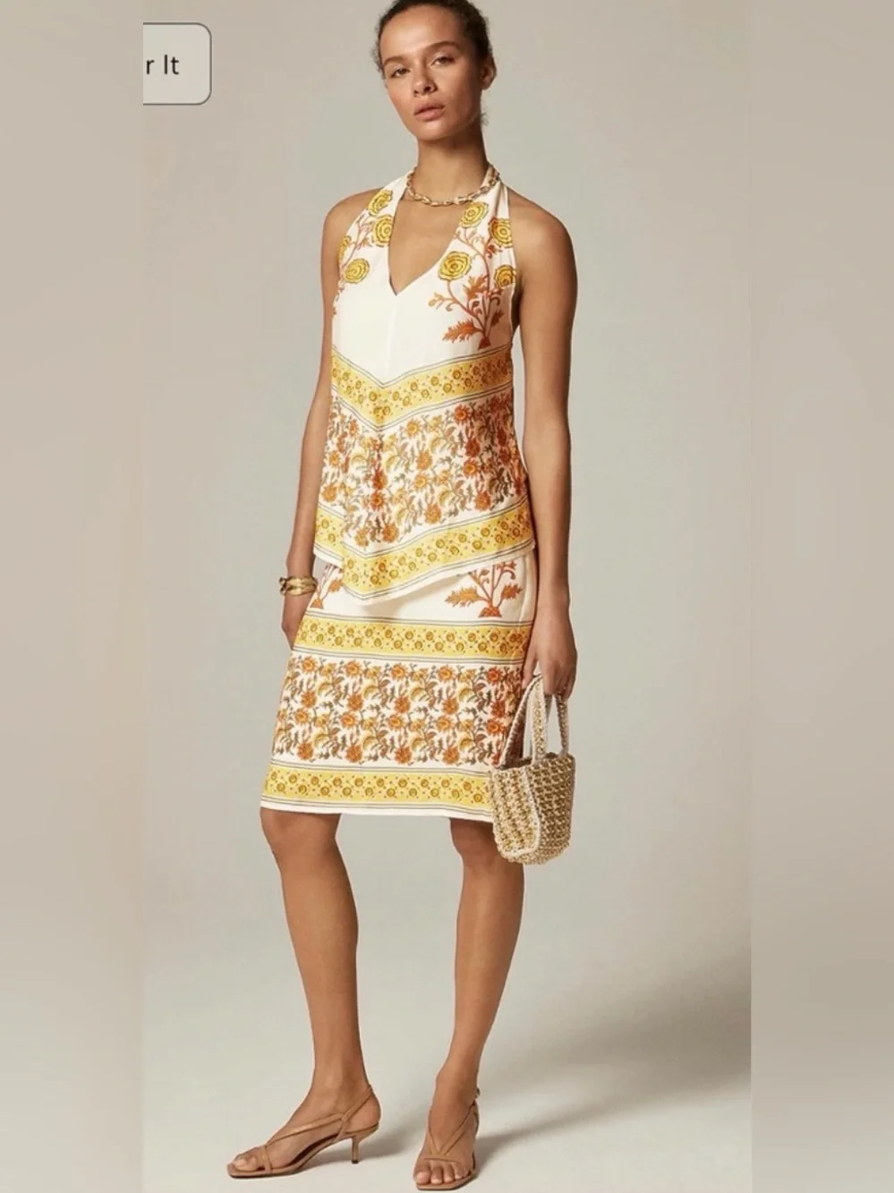 J.Crew Open-back halter top in sunset rose block print